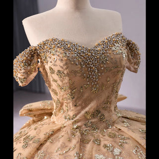 Gorgeous Sequin Basque Waist Wedding Gown Off Shoulder Quinceanera Dress - Rosymae