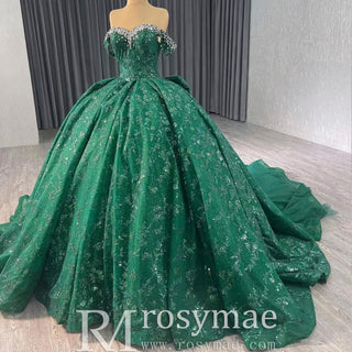 Gorgeous Sequin Basque Waist Wedding Gown Off Shoulder Quinceanera Dress - Rosymae