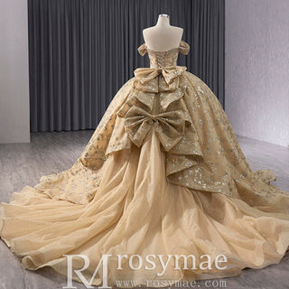 Gorgeous Sequin Basque Waist Wedding Gown Off Shoulder Quinceanera Dress - Rosymae
