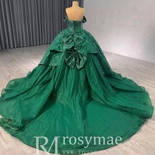 Gorgeous Sequin Basque Waist Wedding Gown Off Shoulder Quinceanera Dress - Rosymae