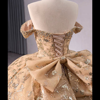 Gorgeous Sequin Basque Waist Wedding Gown Off Shoulder Quinceanera Dress - Rosymae