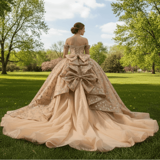 Gorgeous Sequin Basque Waist Wedding Gown Off Shoulder Quinceanera Dress - Rosymae