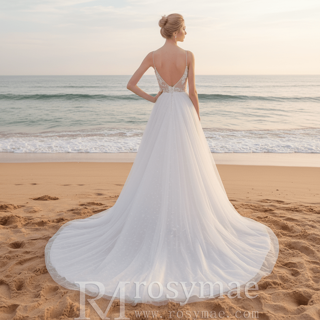 Gorgeous Spaghetti Straps Floral Lace A-Line Wedding Dress - Rosymae