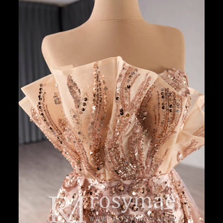 Gorgeous Sparkly Gold Sequins Formal Gown Prom Dress with Leg Slit - Rosymae