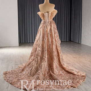 Gorgeous Sparkly Gold Sequins Formal Gown Prom Dress with Leg Slit - Rosymae