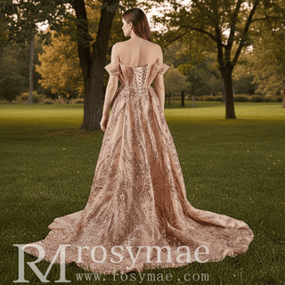 Gorgeous Sparkly Gold Sequins Formal Gown Prom Dress with Leg Slit - Rosymae
