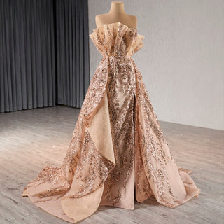 Gorgeous Sparkly Gold Sequins Formal Gown Prom Dress with Leg Slit - Rosymae