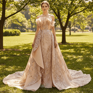 Gorgeous Sparkly Gold Sequins Formal Gown Prom Dress with Leg Slit - Rosymae