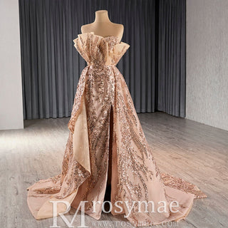 Gorgeous Sparkly Gold Sequins Formal Gown Prom Dress with Leg Slit - Rosymae