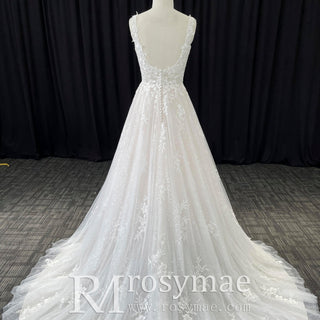 Gorgeous Square Neckline Plus Size Wedding Dresses with Tulle Lace - Rosymae
