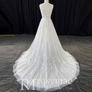 Gorgeous Square Neckline Plus Size Wedding Dresses with Tulle Lace - Rosymae