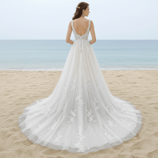 Gorgeous Square Neckline Plus Size Wedding Dresses with Tulle Lace - Rosymae