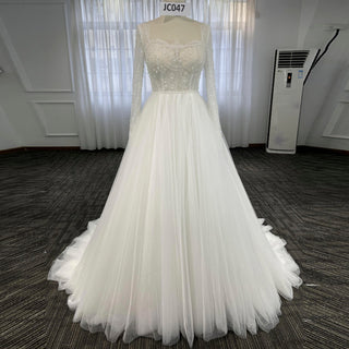 Gorgeous Square Neckline Wedding Dresses with Long Sleeves for Bride - Rosymae
