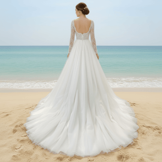 Gorgeous Square Neckline Wedding Dresses with Long Sleeves for Bride Ivory / Custom Size