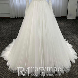 Gorgeous Square Neckline Wedding Dresses with Long Sleeves for Bride - Rosymae