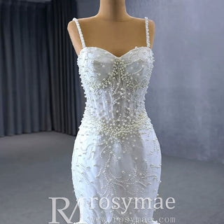 Gorgeous Trumpet Pearls Wedding Dress with Spaghetti Strap - Rosymae