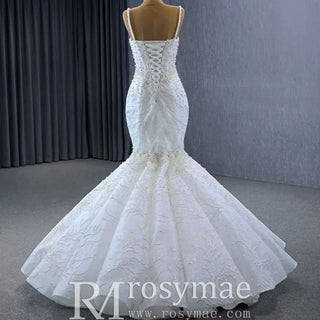 Gorgeous Trumpet Pearls Wedding Dress with Spaghetti Strap - Rosymae