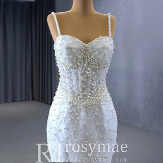 Gorgeous Trumpet Pearls Wedding Dress with Spaghetti Strap - Rosymae
