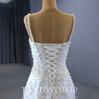Gorgeous Trumpet Pearls Wedding Dress with Spaghetti Strap - Rosymae