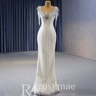 Gorgeous White Mermaid Beading Detachable Cascading Ruffles Wedding Dresses - Rosymae