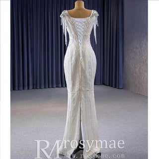 Gorgeous White Mermaid Beading Detachable Cascading Ruffles Wedding Dresses - Rosymae