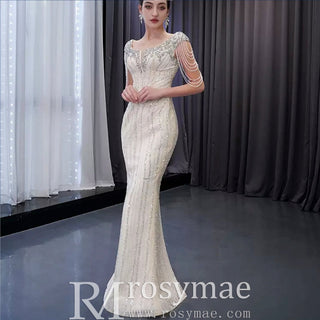 Gorgeous White Mermaid Beading Detachable Cascading Ruffles Wedding Dresses - Rosymae