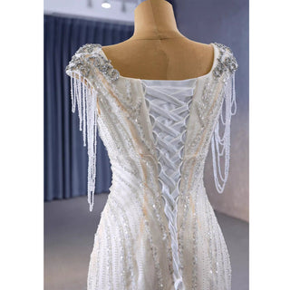 Gorgeous White Mermaid Beading Detachable Cascading Ruffles Wedding Dresses - Rosymae