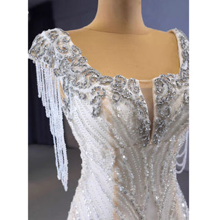 Gorgeous White Mermaid Beading Detachable Cascading Ruffles Wedding Dresses - Rosymae