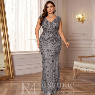 Sparkly Sequined Plus Size Mermaid Long Mother of the Bride Dress