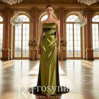 Green and Black Evening Dress Party Gown with Black Bowknot - Rosymae
