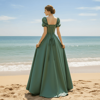 Green Junior & Senior Prom Gowns with Short Sleeves - Rosymae