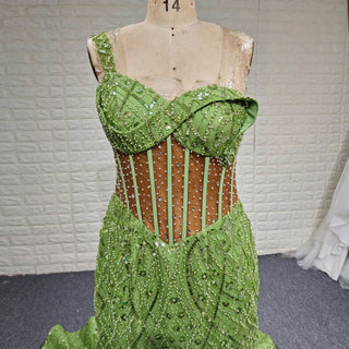 Green One Shoulder Long Evening Dress Formal Gown with Leg Slit - Rosymae