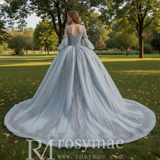 Luxury Off Shoulder Basque Waist Quinceanera Dress with Long Sleeve