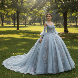 Luxury Off Shoulder Basque Waist Quinceanera Dress with Long Sleeve