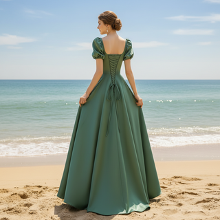 Green Junior & Senior Prom Gowns with Short Sleeves