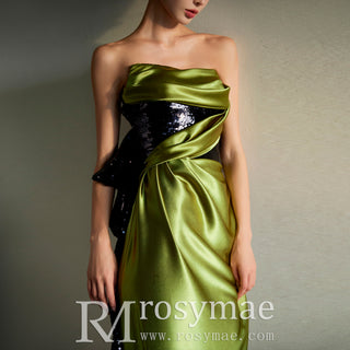 Green and Black Evening Dress Party Gown with Bowknot