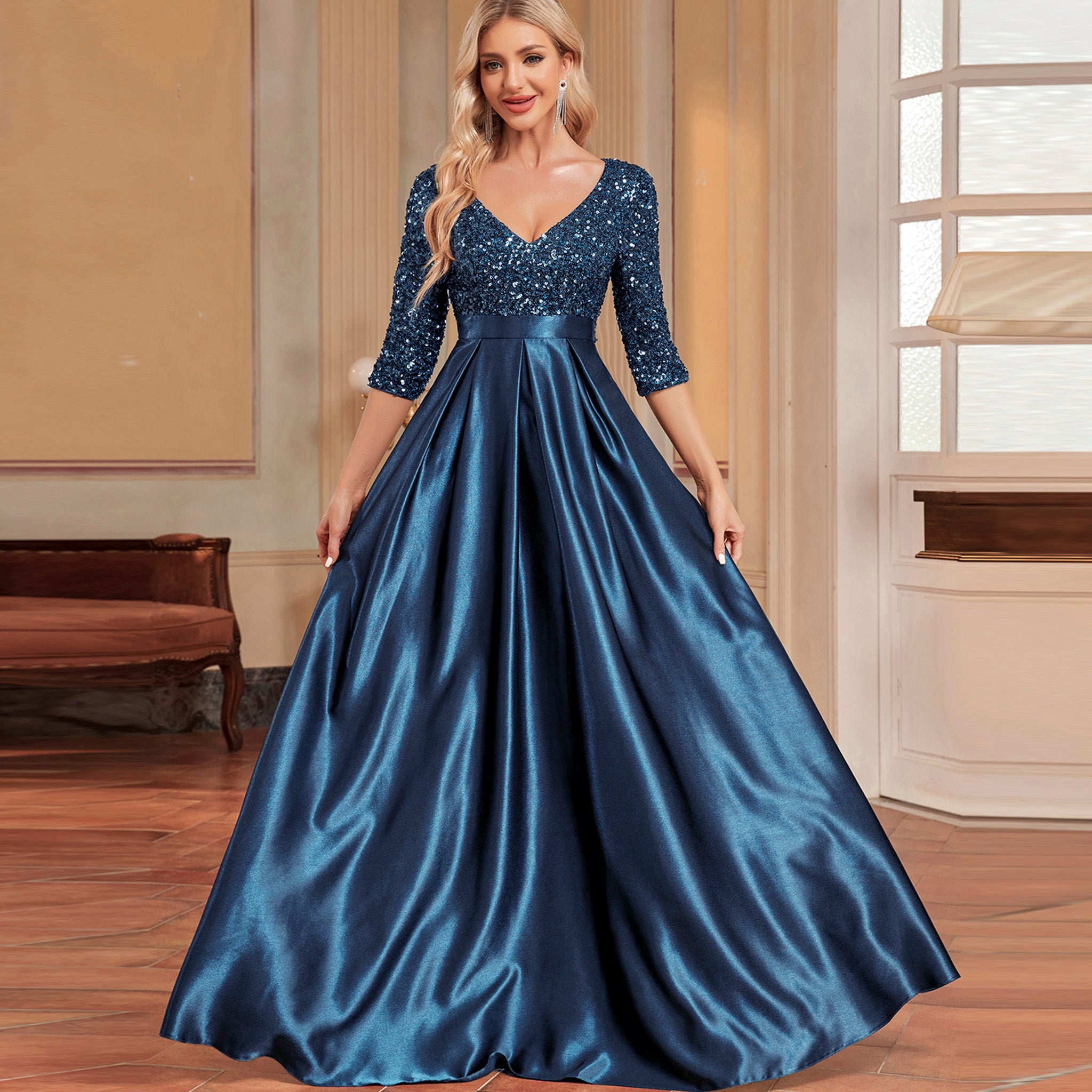 Party Wear Half Sleeve Gowns Mother Of The Bride Dress Royal Blue For Wedding Classic One Party Wear Half Sleeve Gowns Mother Of The Bride Dress Royal Blue For Wedding Classic One