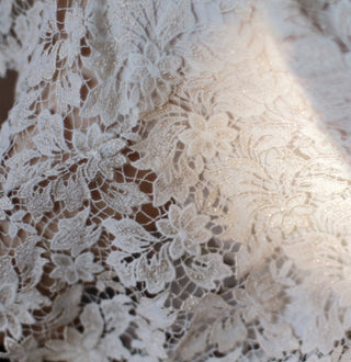 Half Sleeve Floral Lace Tea Length Wedding Dress with Square Neck - Rosymae