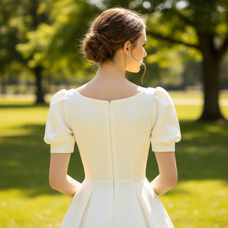 Half Sleeve Satin Wedding Dress with Square Neck - Rosymae