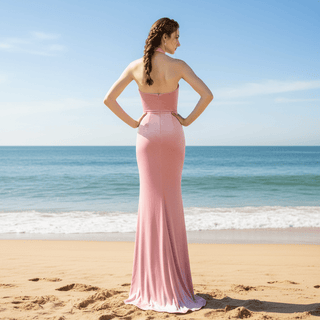 Halter Mermaid Velvet Wedding Dresses Bridal Gowns for Women - Rosymae