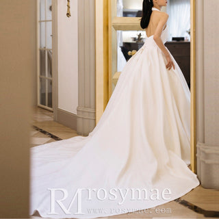 Halter Wedding Dresses High Neck Bridal Gowns with Backless