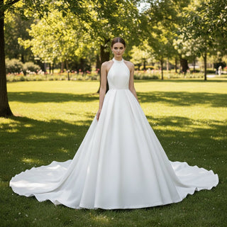Halter Wedding Dresses High Neck Bridal Gowns with Backless - Rosymae