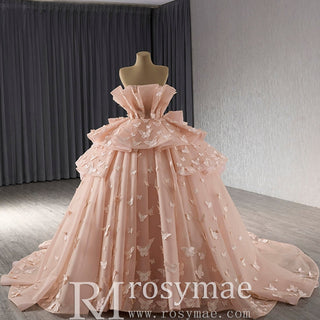 Handmade 3D Butterfly Quinceanera Dress Ball Gown with Ruffle - Rosymae