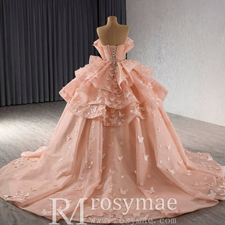 Handmade 3D Butterfly Quinceanera Dress Ball Gown with Ruffle - Rosymae