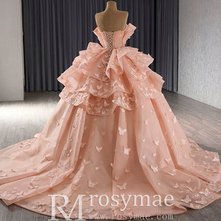 Handmade 3D Butterfly Quinceanera Dress Ball Gown with Ruffle - Rosymae