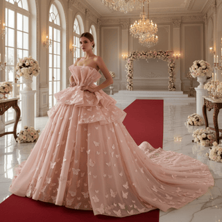 Handmade 3D Butterfly Quinceanera Dress Ball Gown with Ruffle - Rosymae
