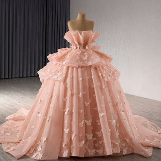 Handmade 3D Butterfly Quinceanera Dress Ball Gown with Ruffle - Rosymae