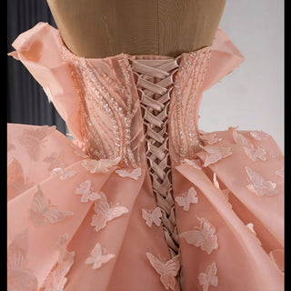 Handmade 3D Butterfly Quinceanera Dress Ball Gown with Ruffle - Rosymae