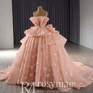 Handmade 3D Butterfly Quinceanera Dress Ball Gown with Ruffle - Rosymae