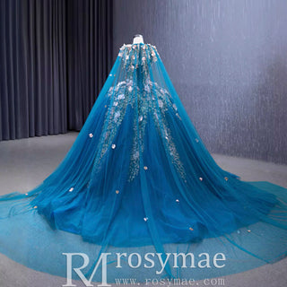 Handmade 3D Flowers Ball Gowns Puffy Quinceanera Dress with Cape - Rosymae